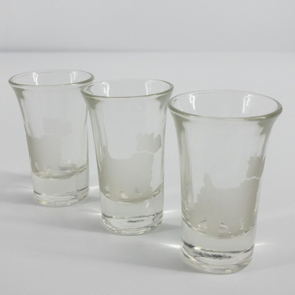 3 Shot Glasses Scottish Terrier Etched Frosted Scottie Dog Jigger